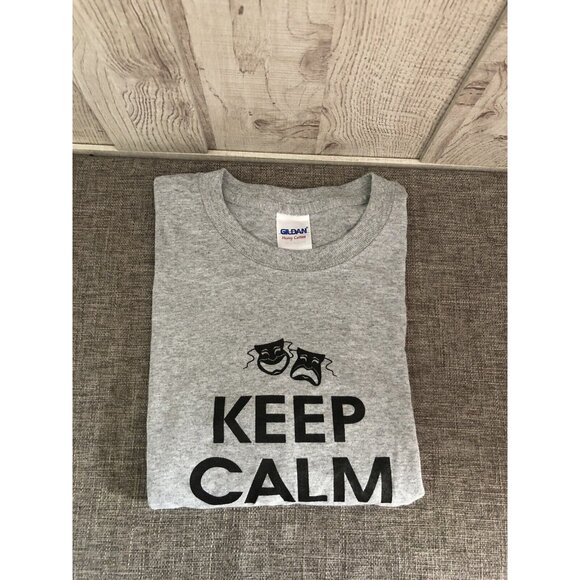 Gildan Other - Gildan Gray Adult Medium T Shirt Keep Calm And Drama On Theatre Stage Casual